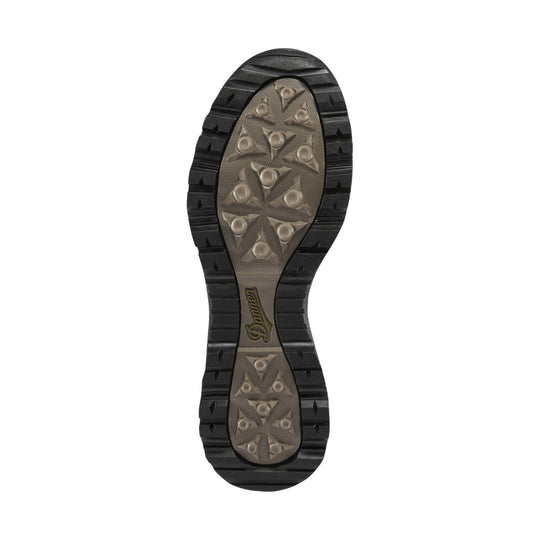Boot outsole with black rubber tread and tan center insert labeled Danner