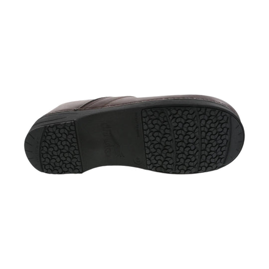 Black shoe outsole with patterned tread and slip-resistant marking