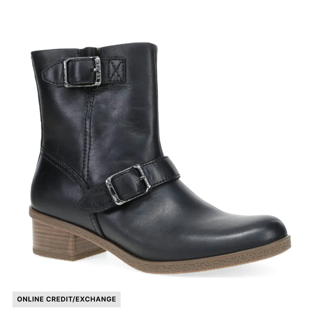 Dansko Women's Delphine Boots - Black Waterproof Burnished Boots - ONLINE CREDIT/EXCHANGE - Lenny's Shoe & Apparel
