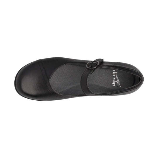 Black Mary Jane-style shoe with a rounded toe and buckle strap