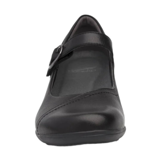Black Mary Jane-style shoe with closed toe and side buckle strap