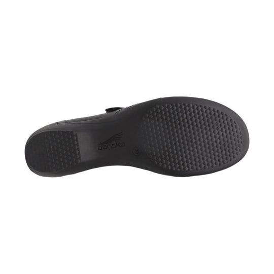 Black slip-resistant shoe sole with textured tread and Dansko logo