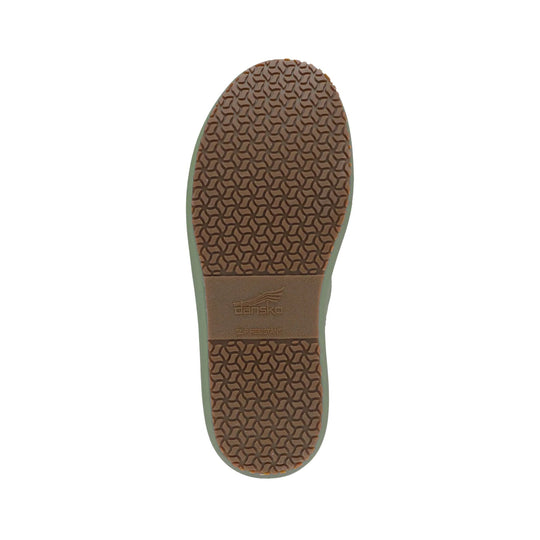 Brown slip-resistant shoe sole with patterned tread and Dansko logo