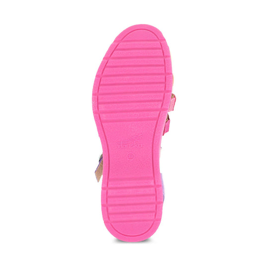 Bright pink sandal sole with molded tread and visible size 38 marking