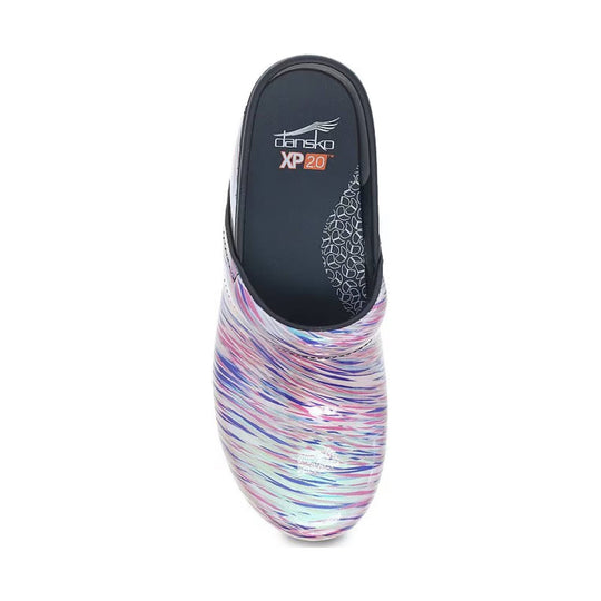Multicolor clogs with black footbed and open back