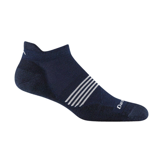 Navy no-show athletic sock with white stripe detailing