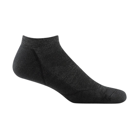 Black ankle-length no-show sock with a ribbed cuff and low-cut heel shape