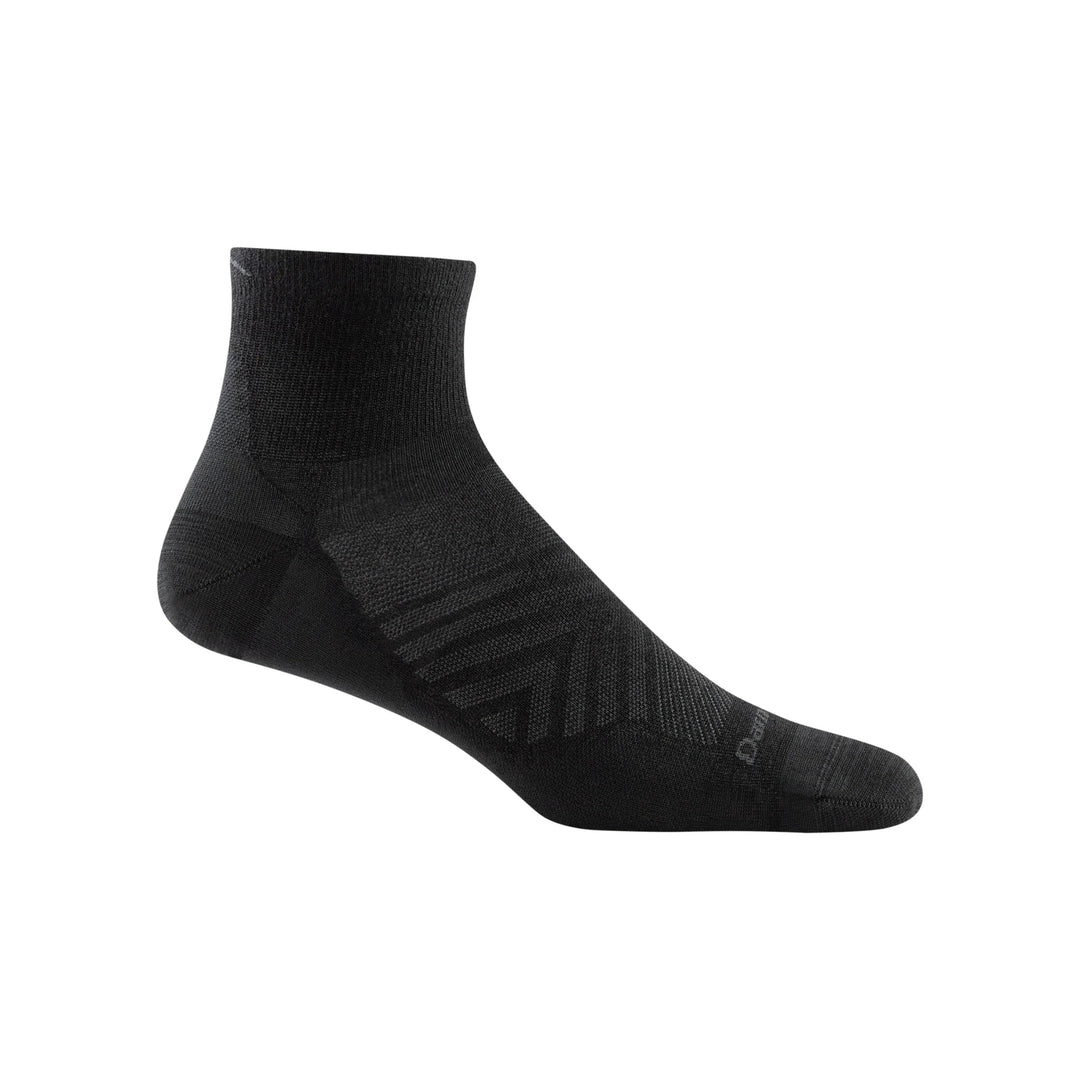 Black ankle running sock shown in side profile on a white background