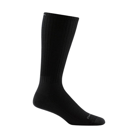 Black knee-high sock with a ribbed cuff and small ankle logo