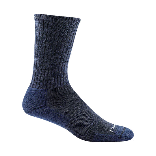 Dark navy crew sock with ribbed leg and visible toe branding
