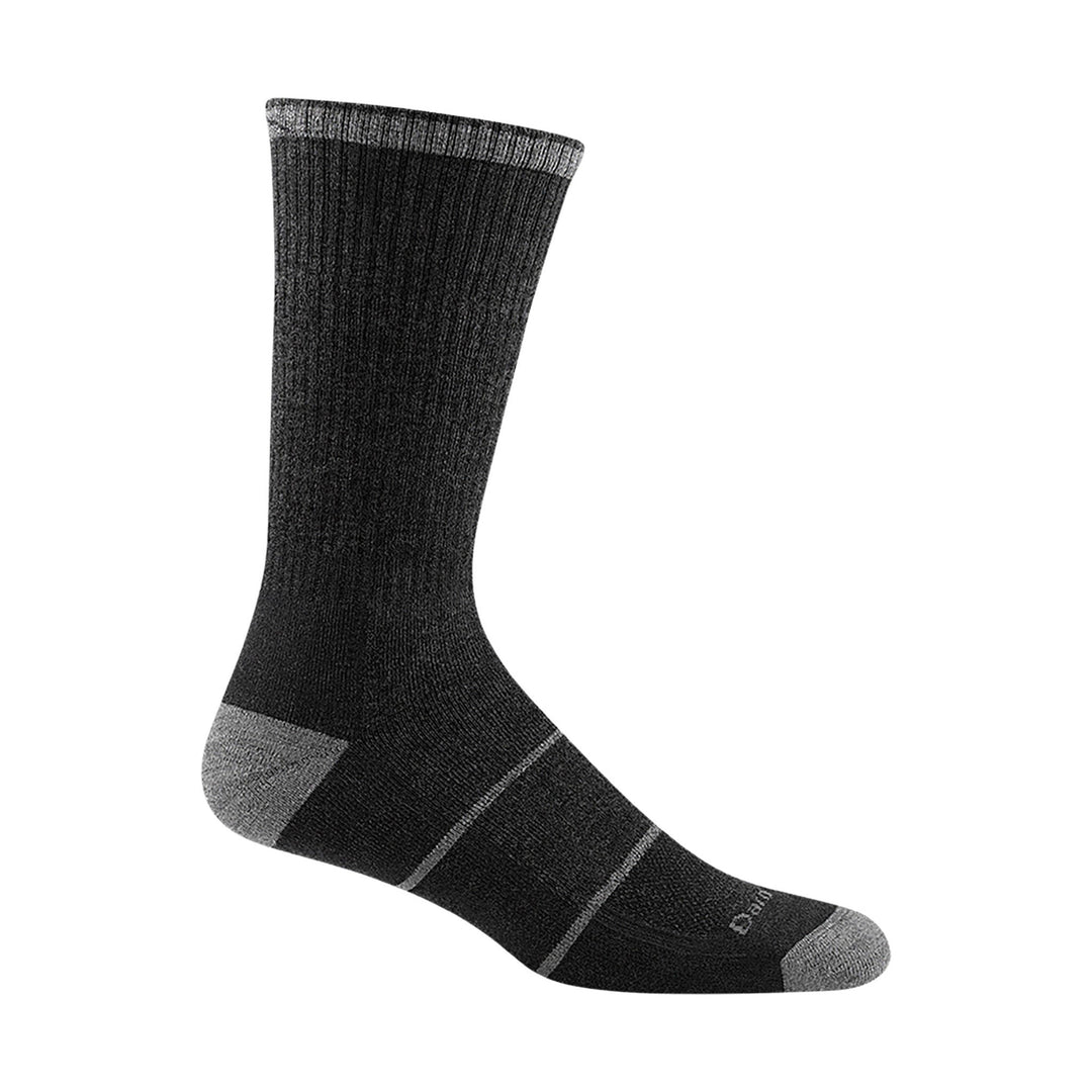 Black and gray crew work sock with ribbed cuff and reinforced heel and toe