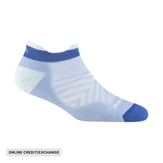 Light blue ankle sock with dark blue cuff, toe, and heel