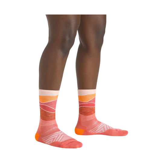 Coral and orange ankle socks with abstract mountain-inspired pattern