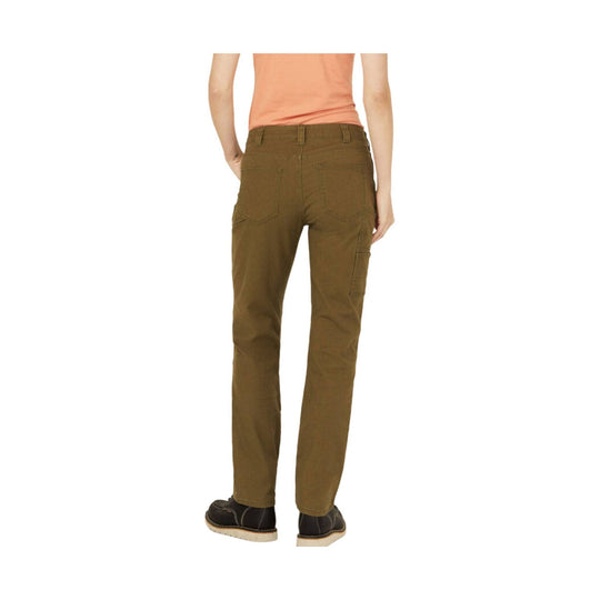 Olive straight-leg work pants with back patch pockets and a side cargo pocket, shown from the back