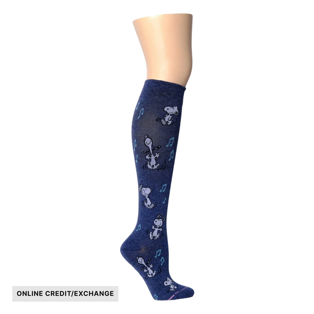 Dr. Motion Women's Dancing Snoopy Knee High Compression Socks - Denim Heather - ONLINE CREDIT/EXCHANGE - Lenny's Shoe & Apparel