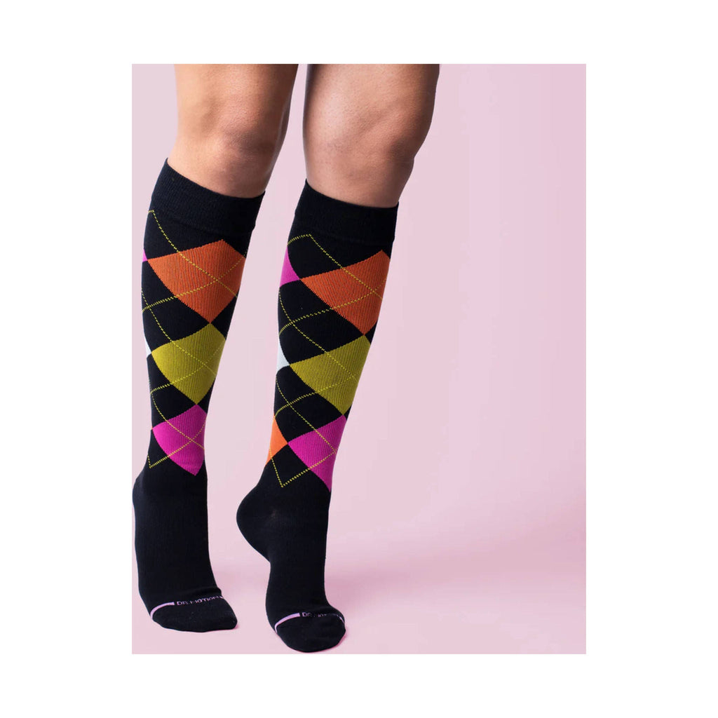 Dr. Motion Women's Argyle Knee High Compression Socks - Black - Lenny's Shoe & Apparel
