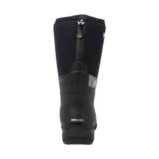 Black mid-calf rain boot with a side zipper and textured sole