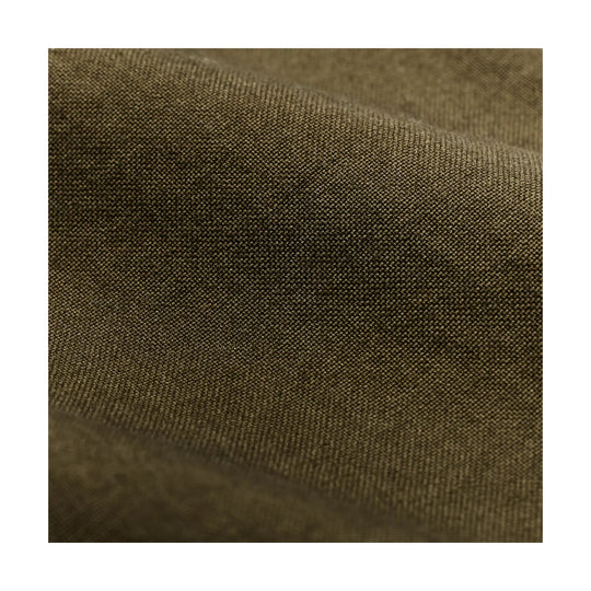 Close-up of olive-brown woven fabric with soft folds