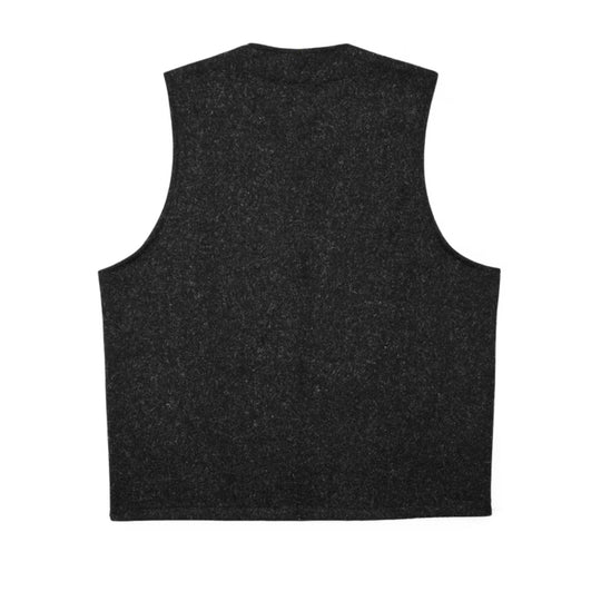 Black wool vest shown flat on a white background