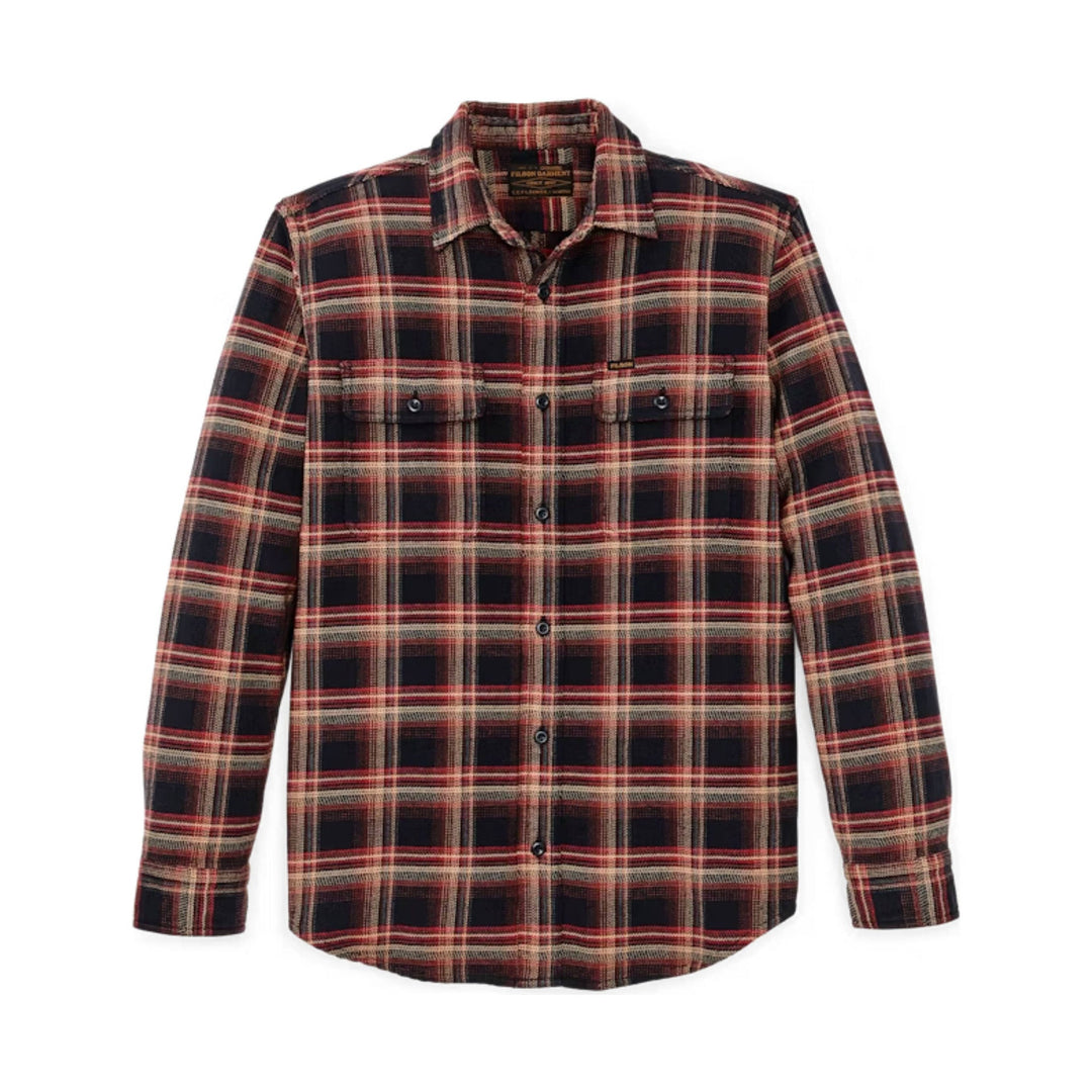 Plaid long-sleeve button-up shirt with chest pockets