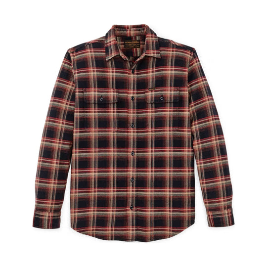 Plaid long-sleeve button-up shirt with chest pockets