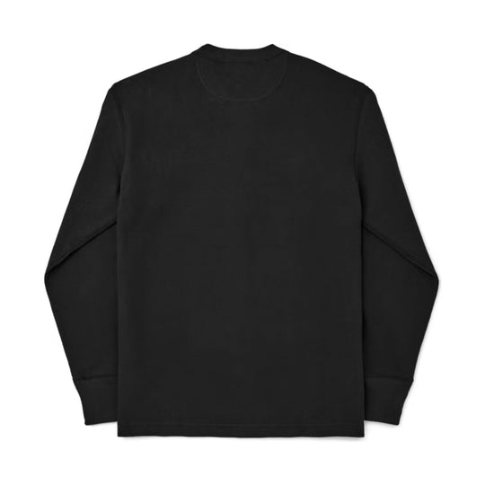 Black long-sleeve crewneck shirt shown from the back