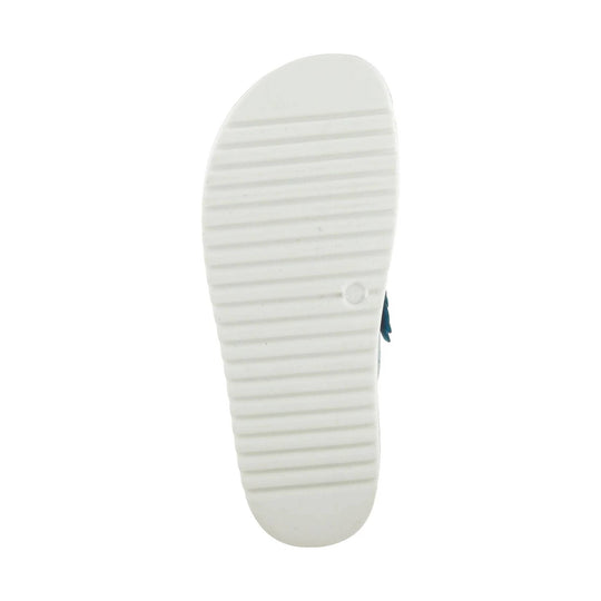 White ribbed sandal sole viewed from below