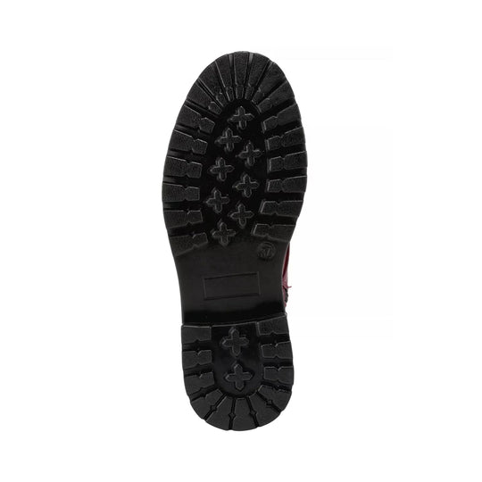 Black lugged boot sole shown from below