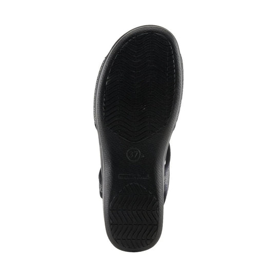 Black sandal outsole with chevron tread and size 37 marking