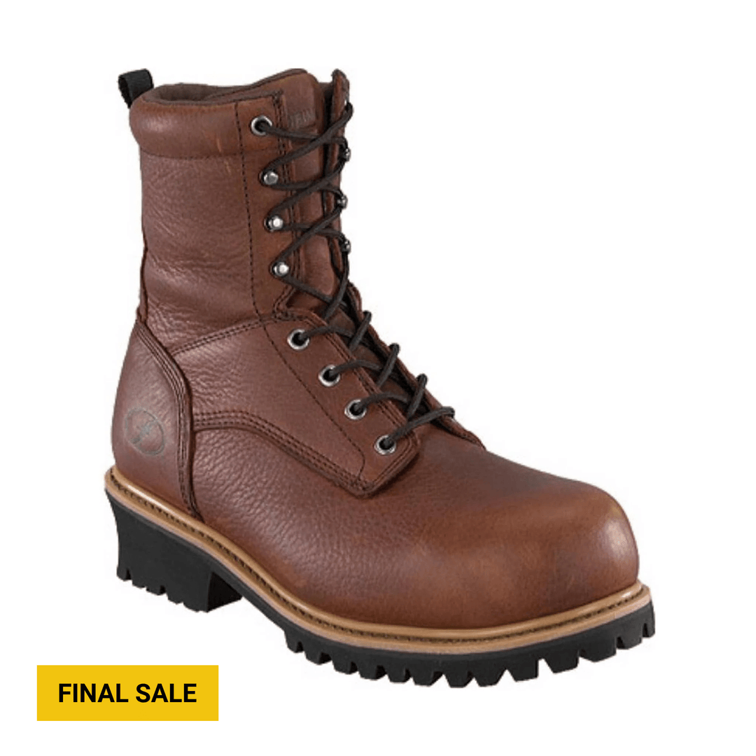 Brown leather boot with a 'Final Sale' label on a white background