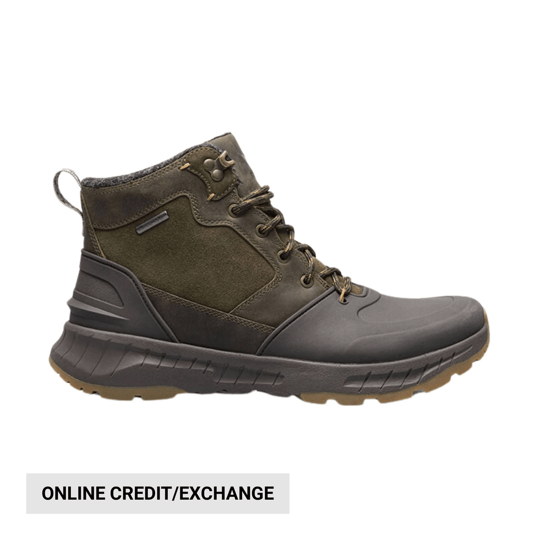 Olive and black lace-up winter boot with chunky lug sole