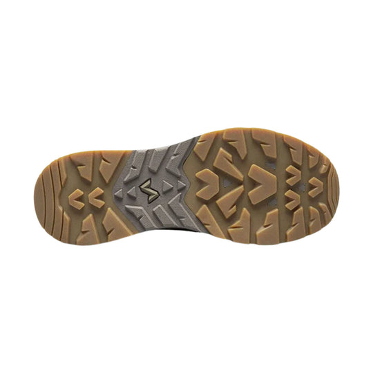 Boot outsole with tan and gray tread pattern