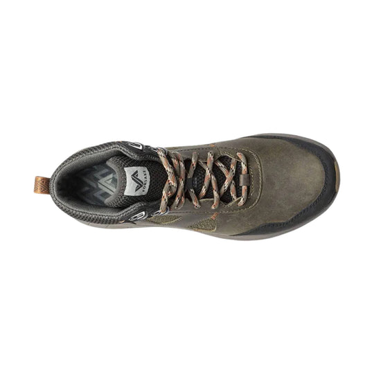 Olive waterproof hiking boot with bungee laces and black rubber toe cap