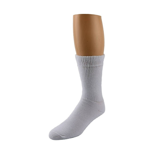 White sock on a mannequin leg against a white background