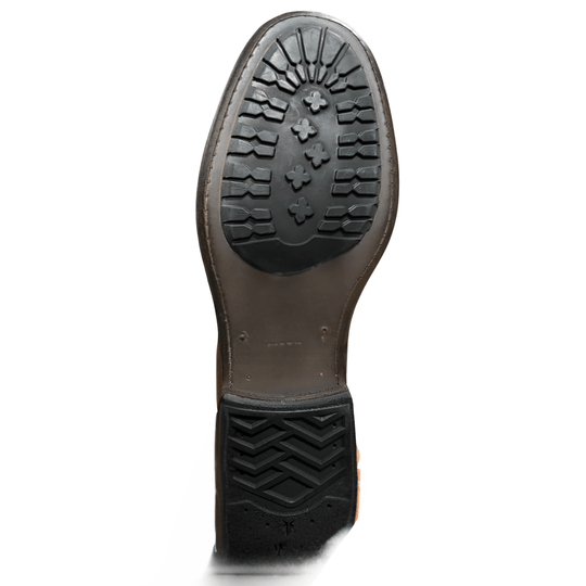 Brown leather boot sole with black rubber tread