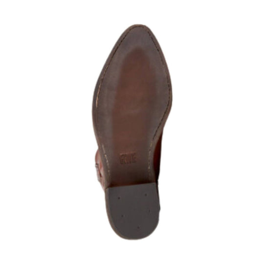 Brown leather cowboy boot sole with pointed toe and heel
