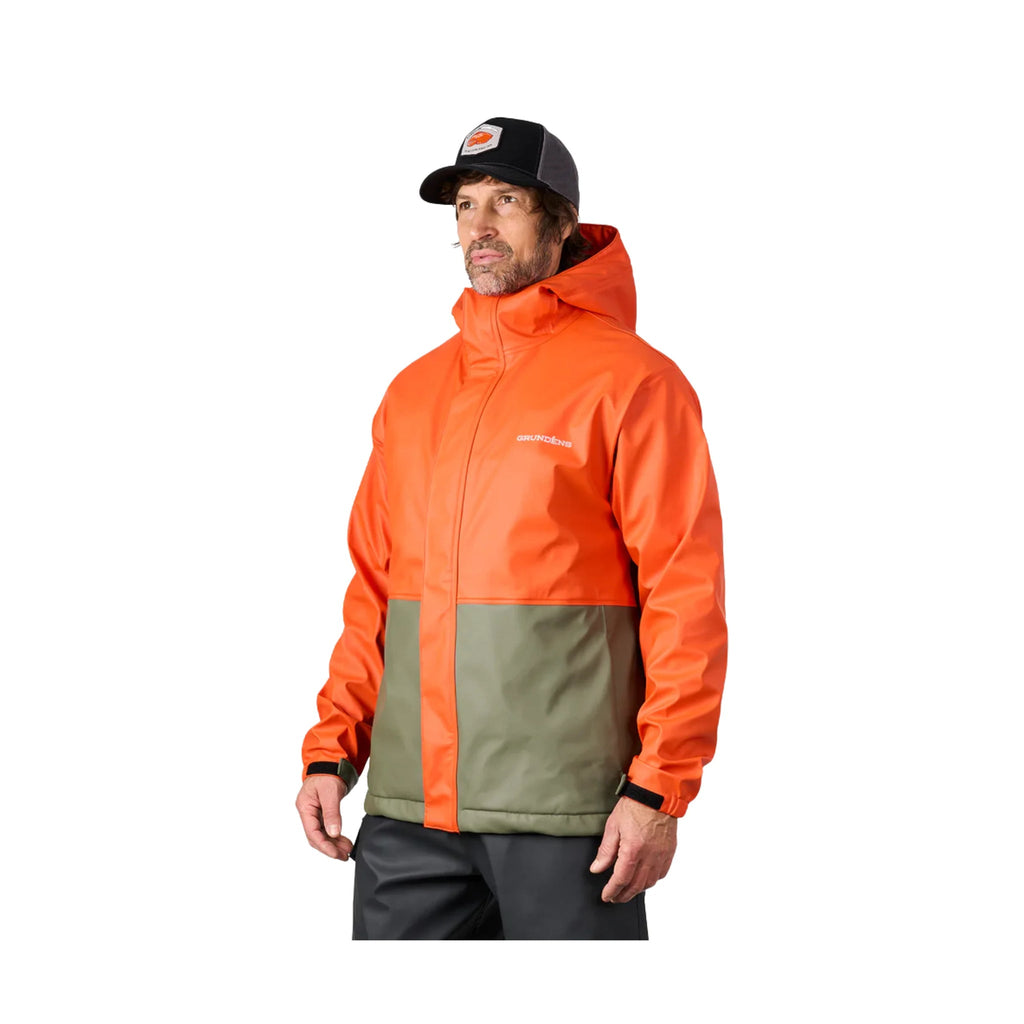 Grundens Men's Neptune Thermo Rain Jacket - Orange/Olive - Lenny's Shoe & Apparel