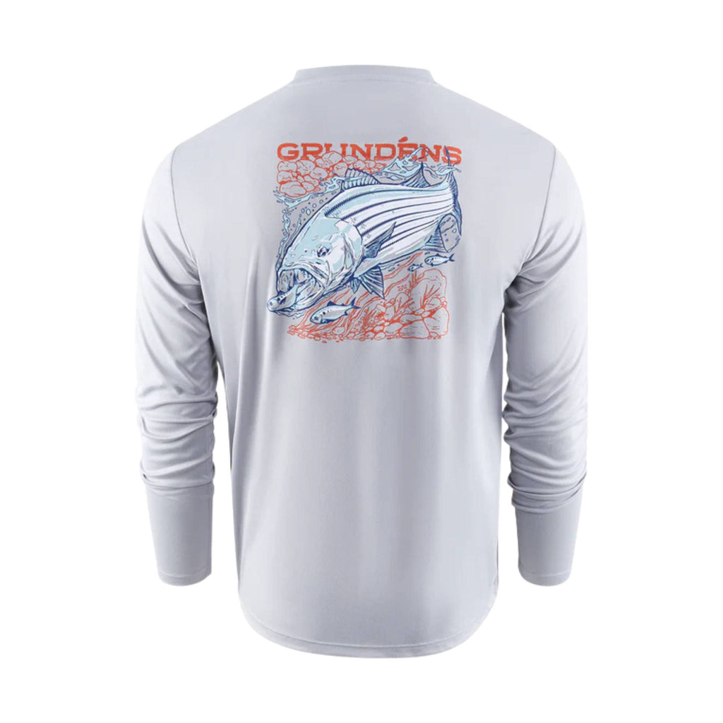Grundens Men's Striped Bass Long Sleeve Tech Tee - Steel Grey - Lenny's Shoe & Apparel
