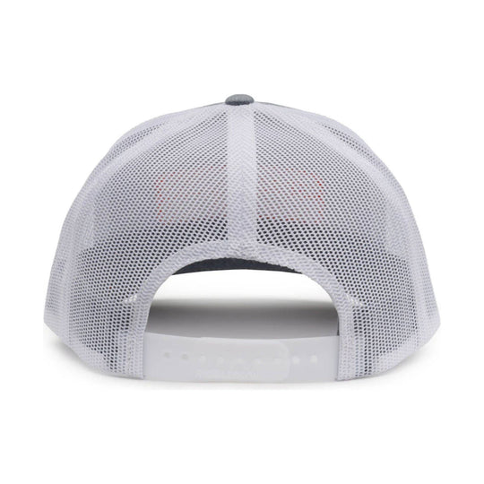 White mesh trucker hat shown from the back with an adjustable snapback closure