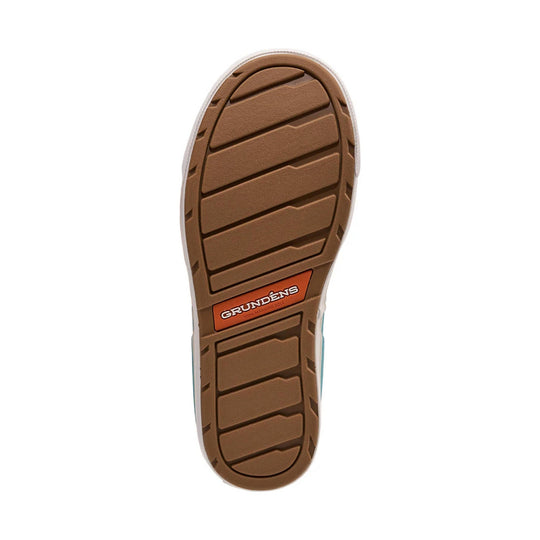 Brown rubber boot outsole with deep tread and GRUNDENS label