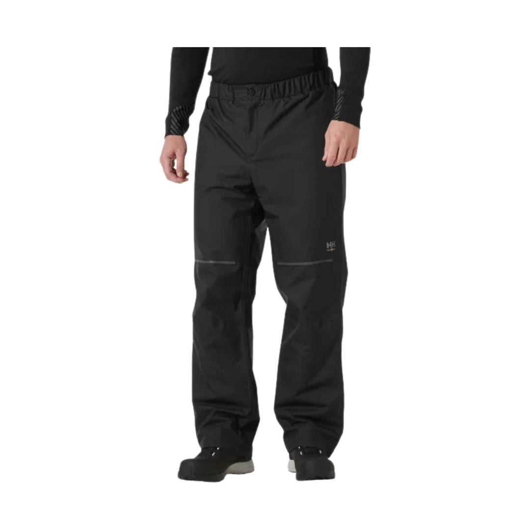 Black insulated work pants with elastic waistband and reflective leg accents