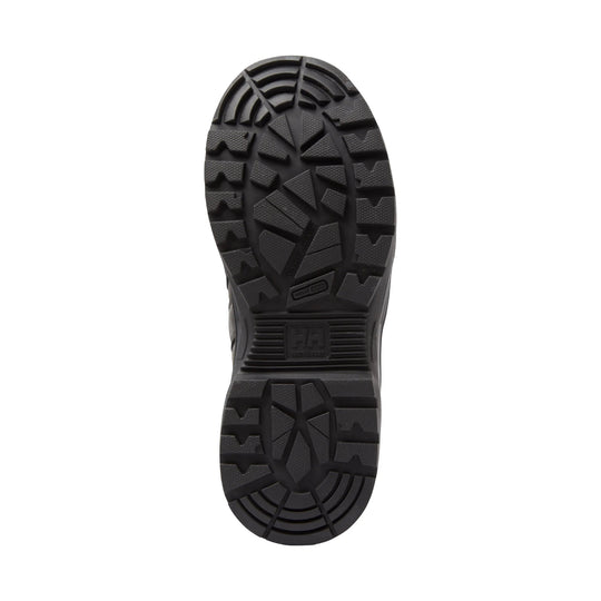 Black rugged boot outsole with deep tread pattern and HH Workwear logo