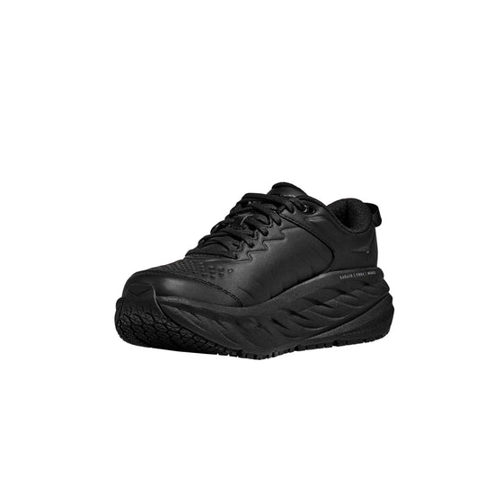 Black low-top sneaker with a thick platform sole and textured outsole