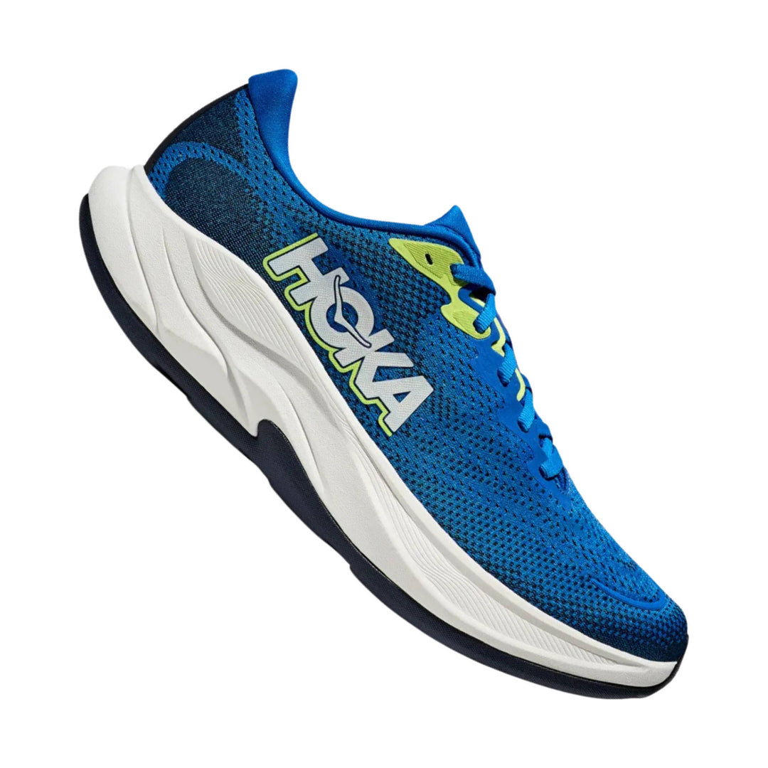 Blue running shoe with white midsole, navy outsole, and HOKA logo on the side