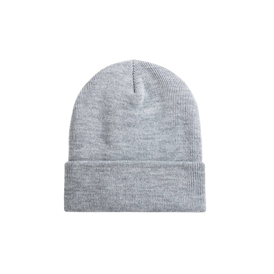 Light gray knit beanie with a folded cuff