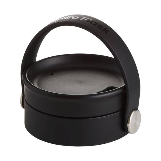 Black insulated coffee flask with a loop handle and stainless steel lid