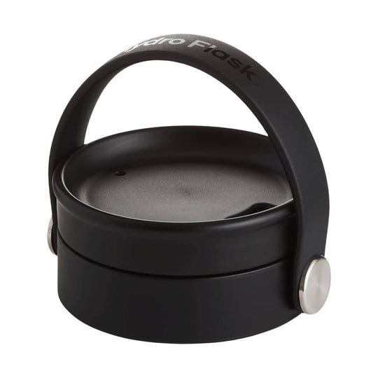 Black insulated coffee flask with arched handle and silver side buttons