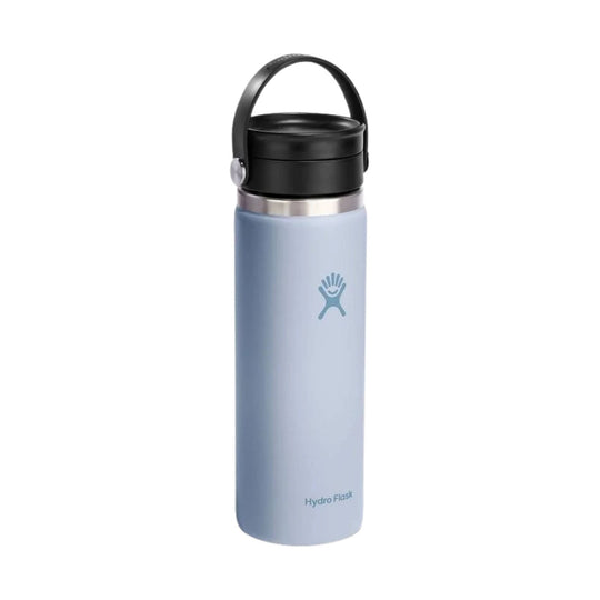 Light blue insulated water bottle with a black flex sip lid and handle