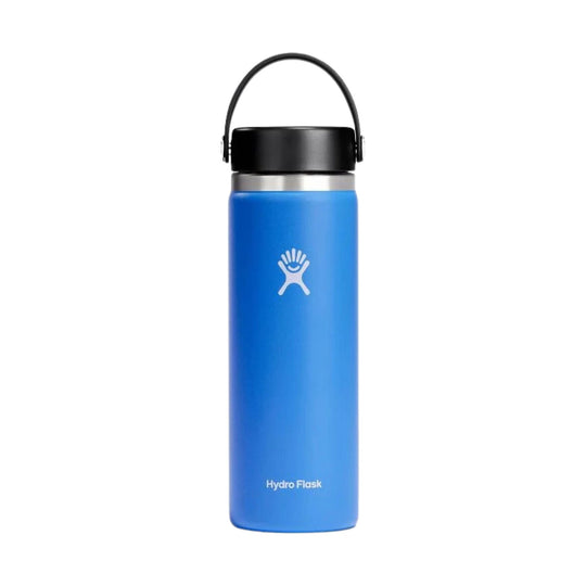 Blue insulated bottle with black carry lid and Hydro Flask logo