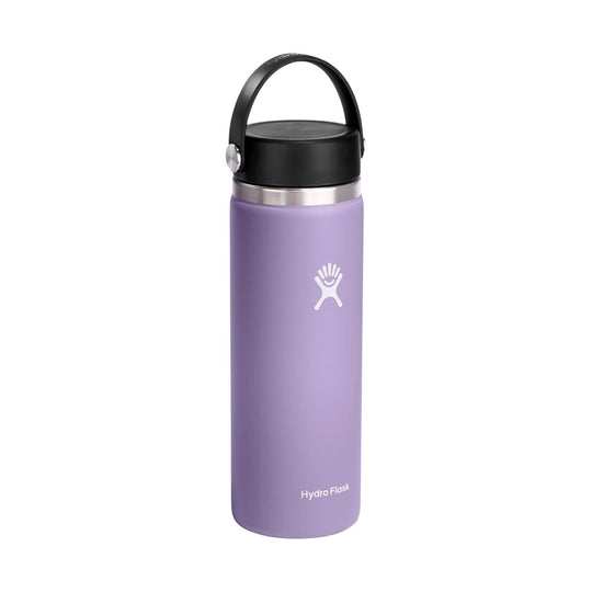 Lavender insulated bottle with black handle lid and Hydro Flask logo